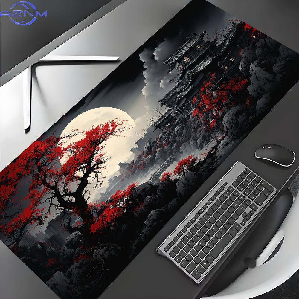 Desk Setup Red - Czerwono-czarne artystyczne krajobrazy Podkładka pod mysz