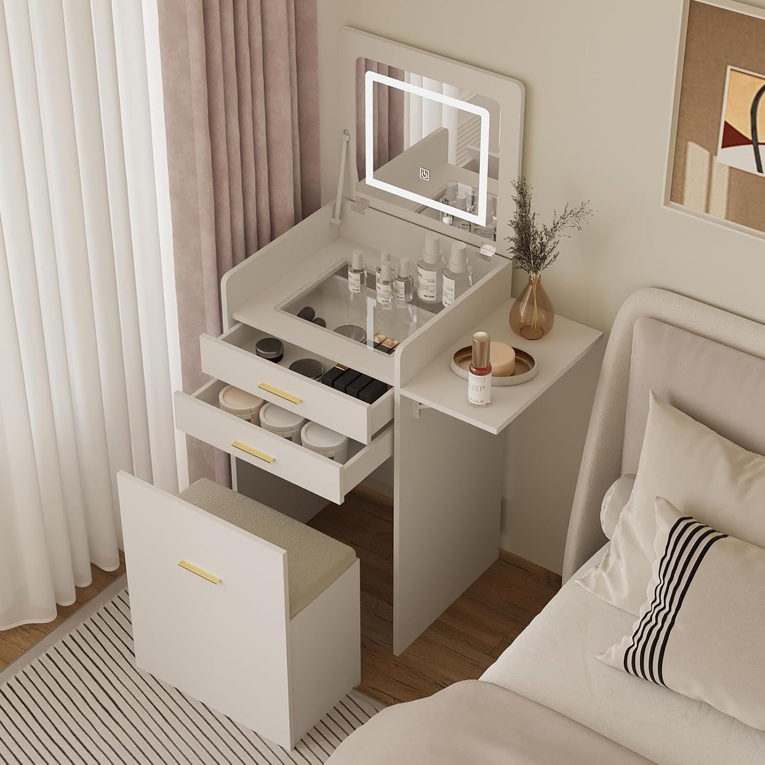 Desk Setup In Small Bedroom - Mała toaletka ze stołkiem 3 w