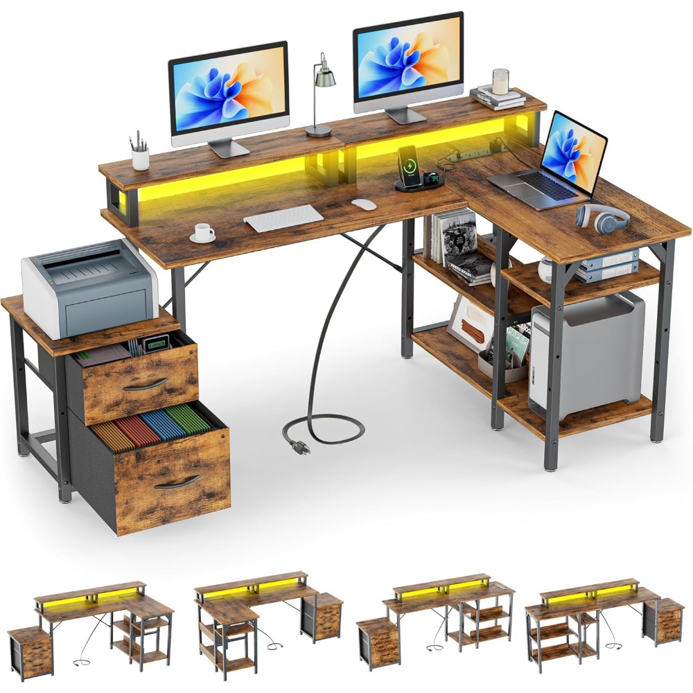 Desk Setup L Shaped - Biurko biurowe z szufladami na dokumenty
