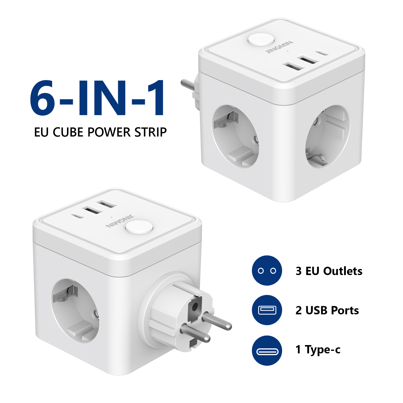 Power Strip Flat - Przedłużacz gniazda ściennego z przełącznikiem 3
