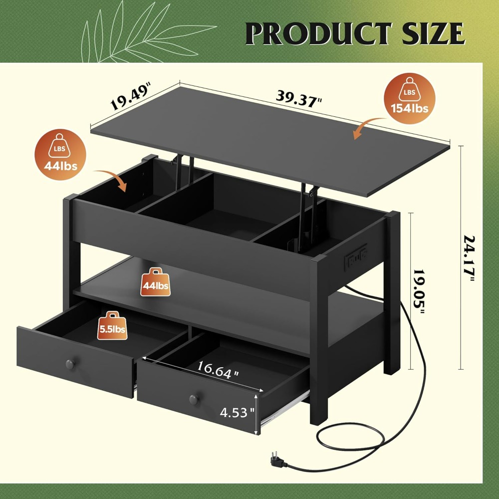 Stolik kawowy WLIVE Black Lift – Desk Drawer Unit recenzja i cena
