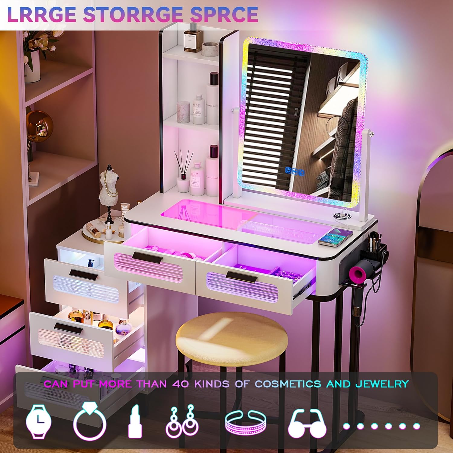 Biurko do makijażu i*-RGB z be – Desk Setup Charging Station recenzja i cena