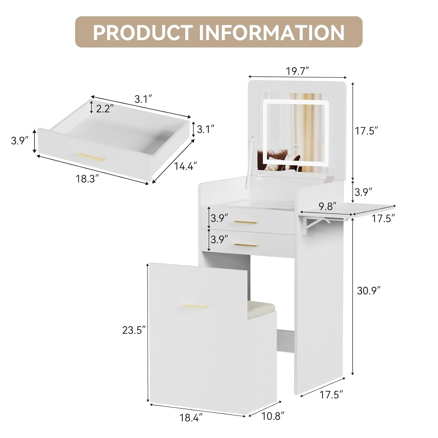 Mała toaletka ze stołkiem 3 w  – Desk Setup In Small Bedroom recenzja i cena