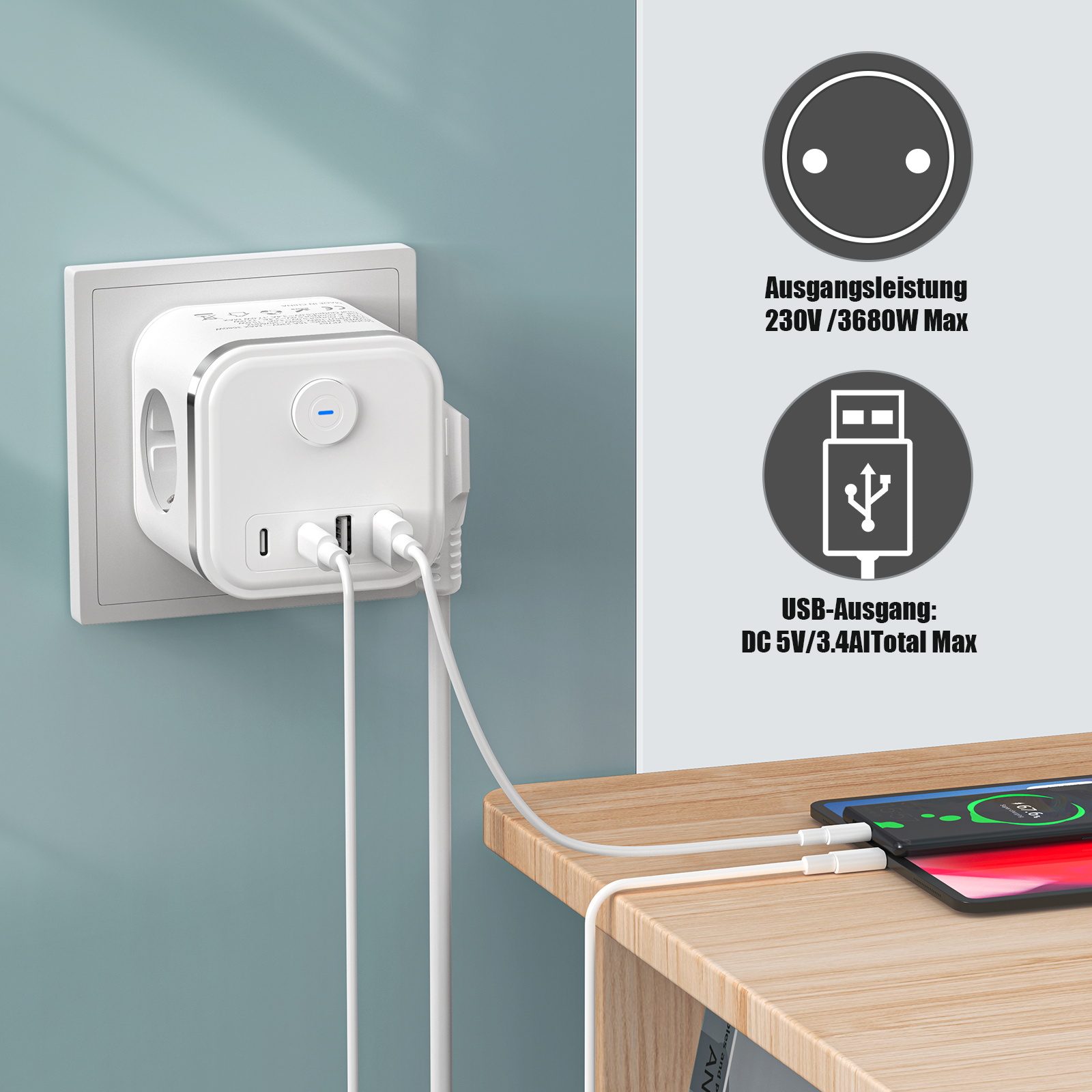3680W Multi Plug EU Power Stri – Power Strip Flat recenzja i cena