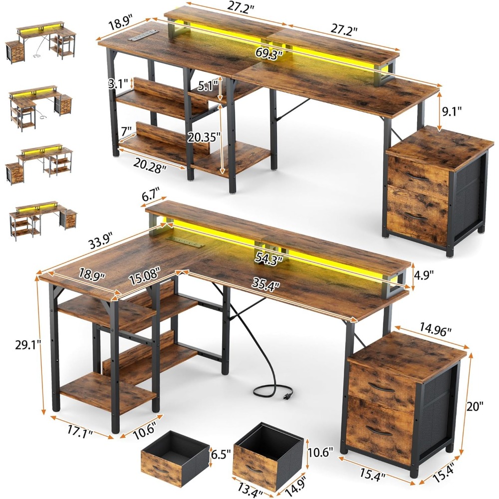 Biurko biurowe z szufladami na – Desk Setup L Shaped recenzja i cena