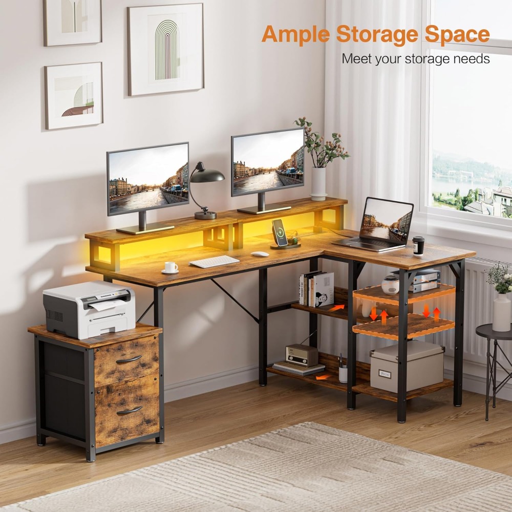 Biurko biurowe z szufladami na – Desk Setup L Shaped recenzja i cena